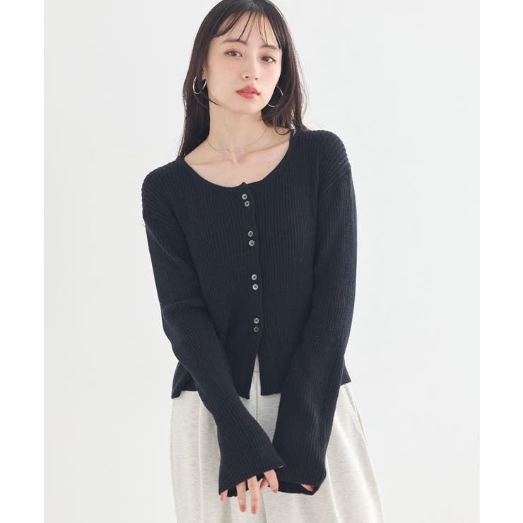 ブラック | リブクロップドカーディガン | earth music&ecology 
