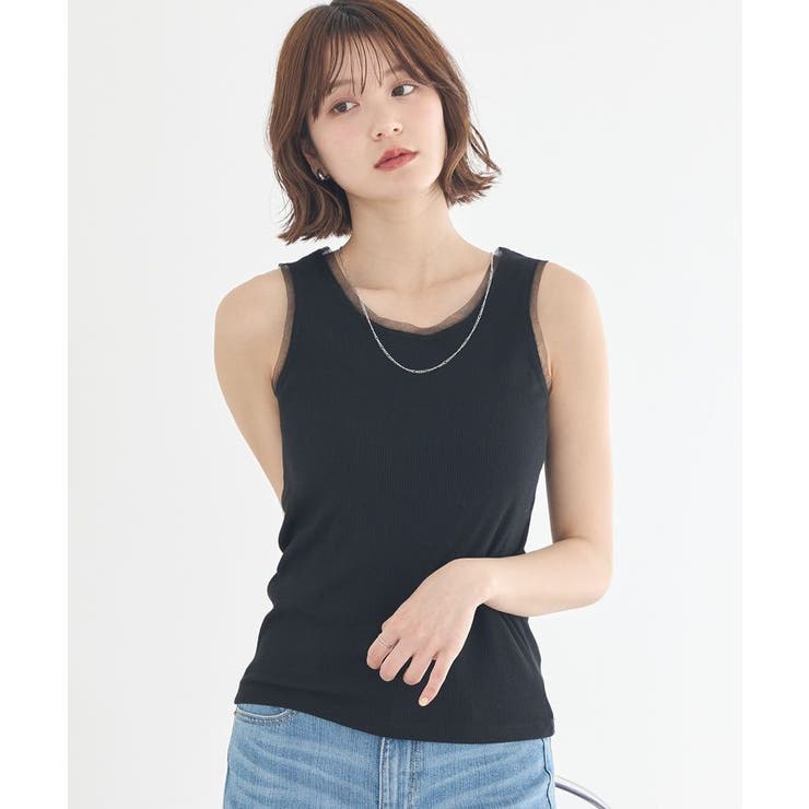 ブラック | エッジチュールラメテレコタンクトップ | earth music&ecology 