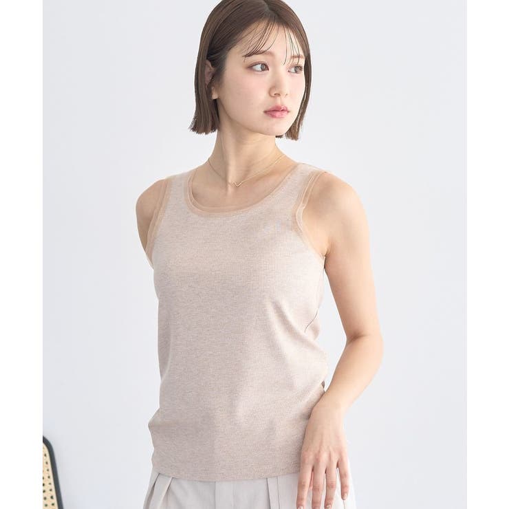 ベージュ | エッジチュールラメテレコタンクトップ | earth music&ecology 