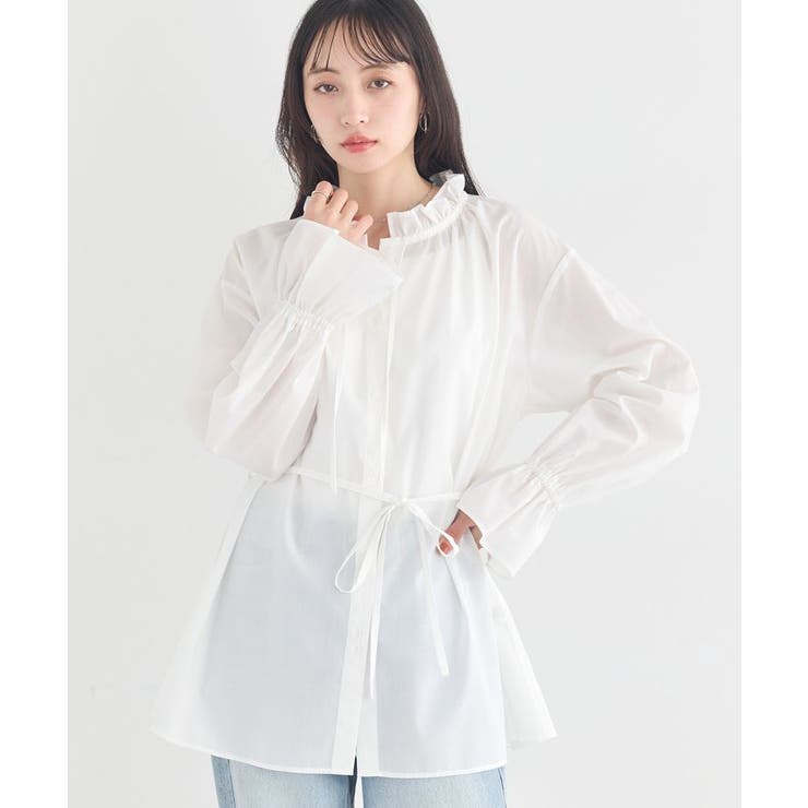 【接触冷感・イージーケア】TRキュプラダブルボタンフリルシャツ | earth music&ecology  | 詳細画像1 