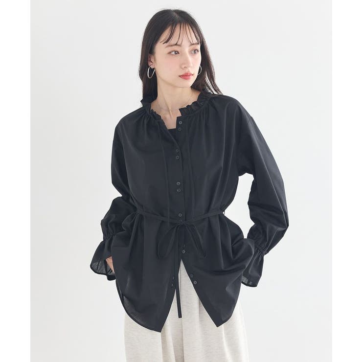 【接触冷感・イージーケア】TRキュプラダブルボタンフリルシャツ | earth music&ecology  | 詳細画像3 