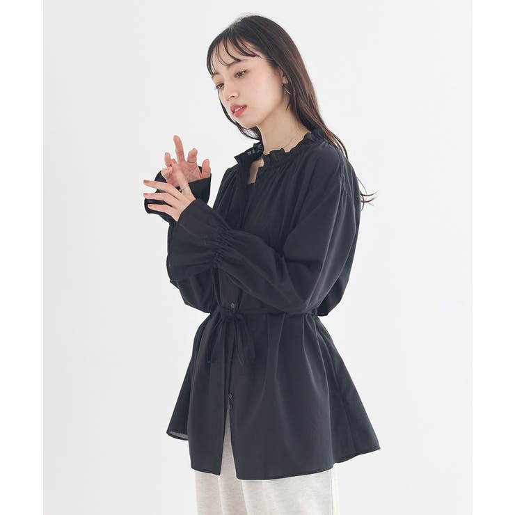 【接触冷感・イージーケア】TRキュプラダブルボタンフリルシャツ | earth music&ecology  | 詳細画像4 