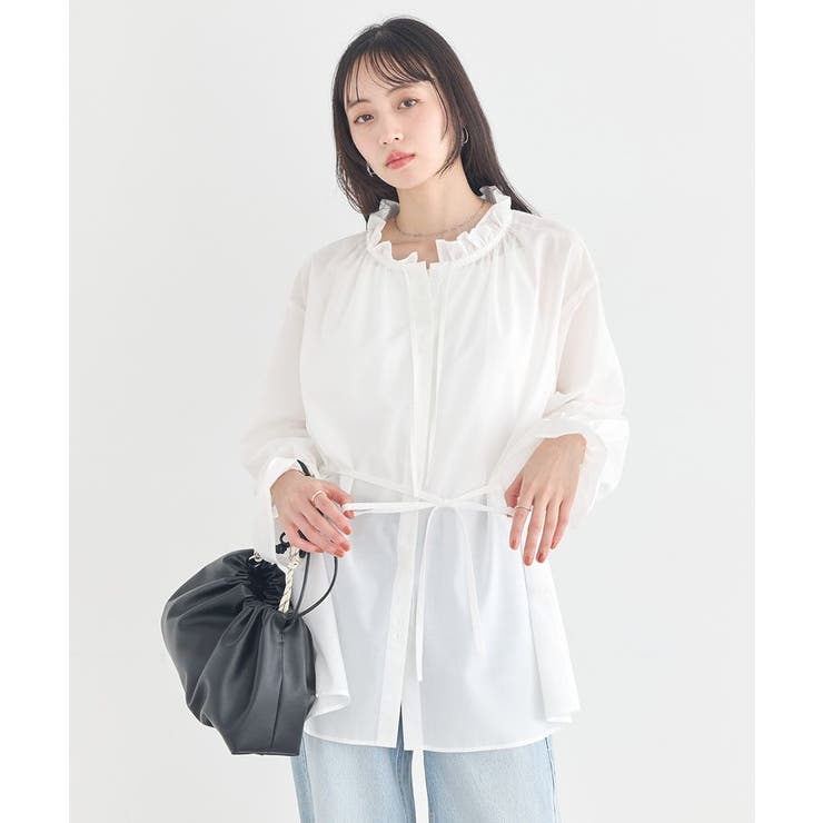 【接触冷感・イージーケア】TRキュプラダブルボタンフリルシャツ | earth music&ecology  | 詳細画像9 