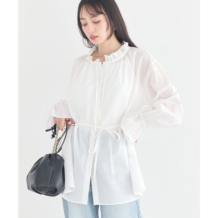 オフホワイト | 【接触冷感・イージーケア】TRキュプラダブルボタンフリルシャツ | earth music&ecology 