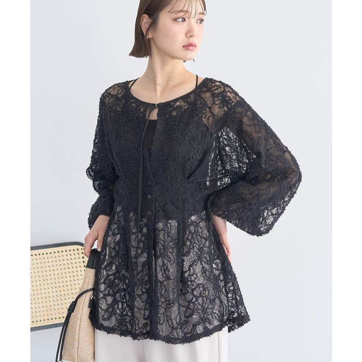 ブラック | レースフラワーブラウス | earth music&ecology 