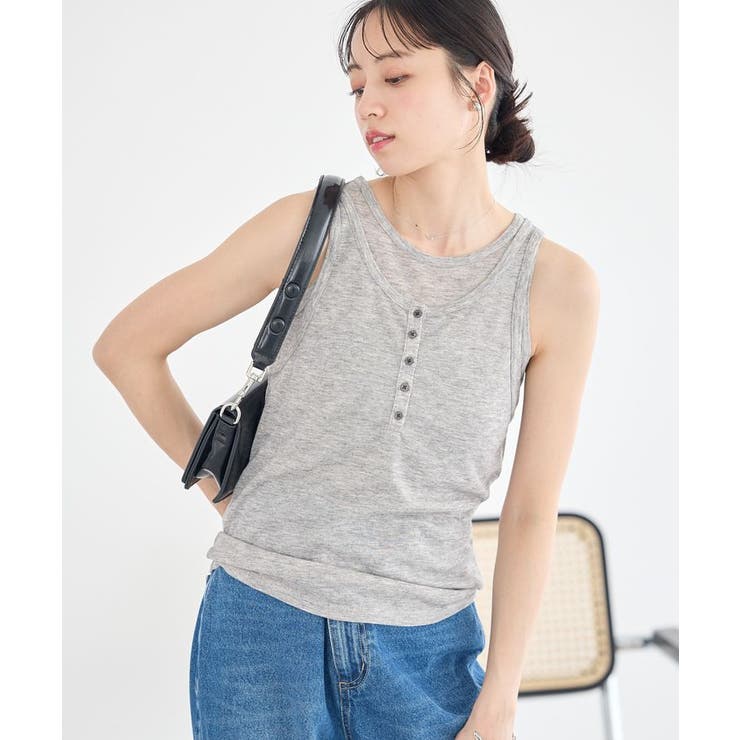 杢グレー | シアーフライスレイヤードタンクトップ | earth music&ecology 