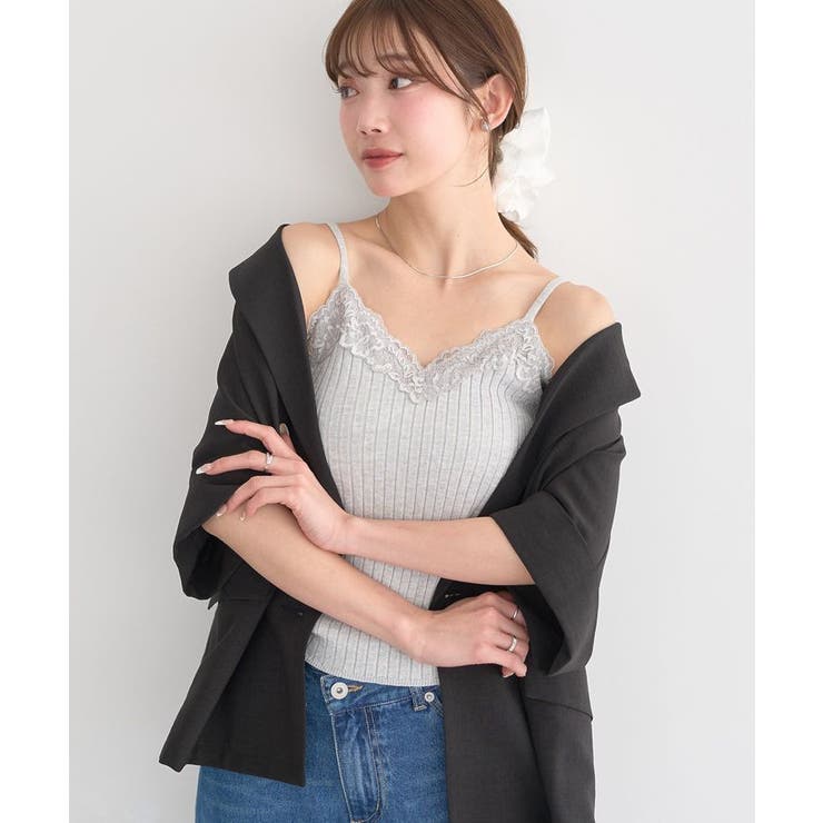 グレー | レースリブキャミソール | earth music&ecology 