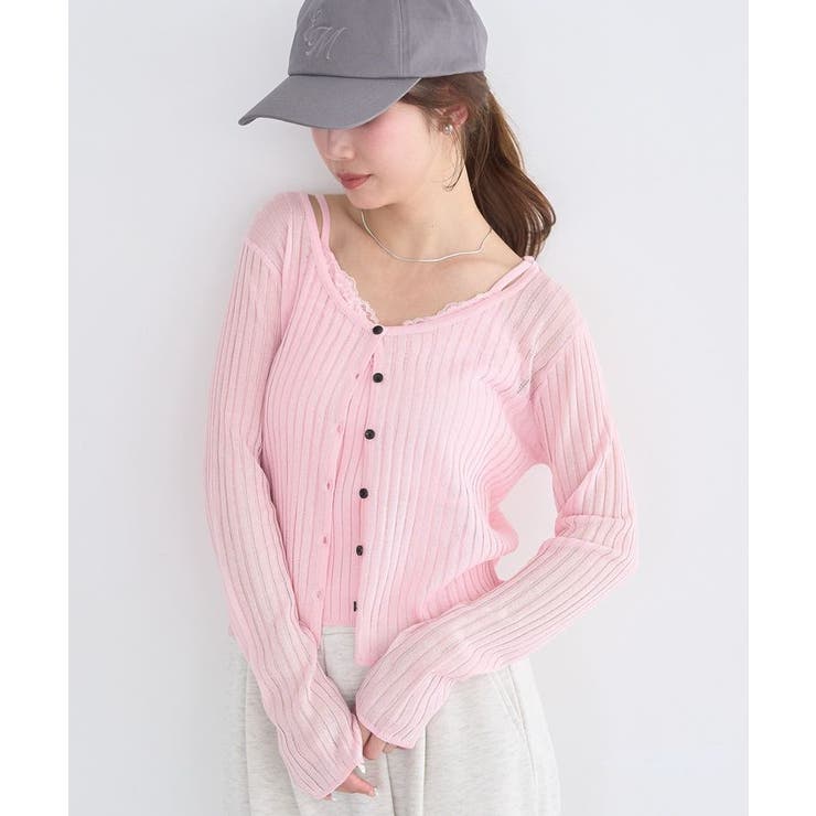 ピンク | シアーリブカーディガン | earth music&ecology 