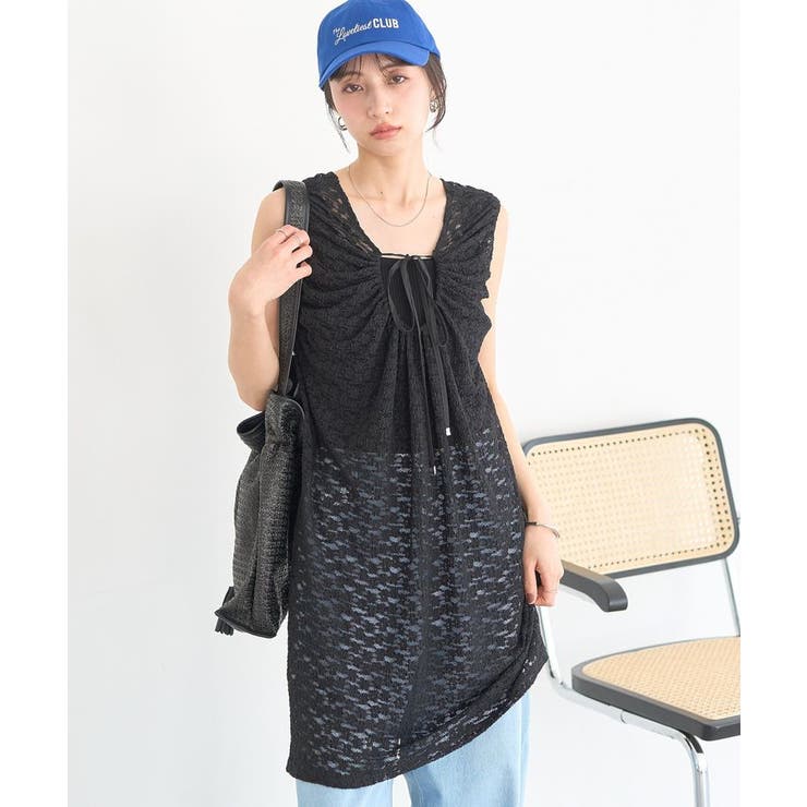 ブラック | レースギャザーワンピース | earth music&ecology 