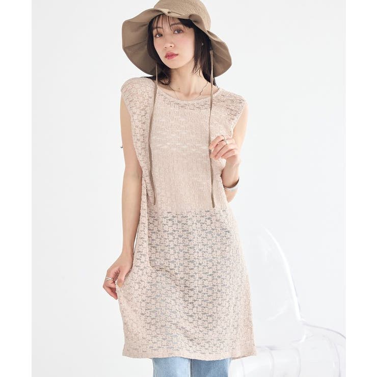 ベージュ | レースギャザーワンピース | earth music&ecology 