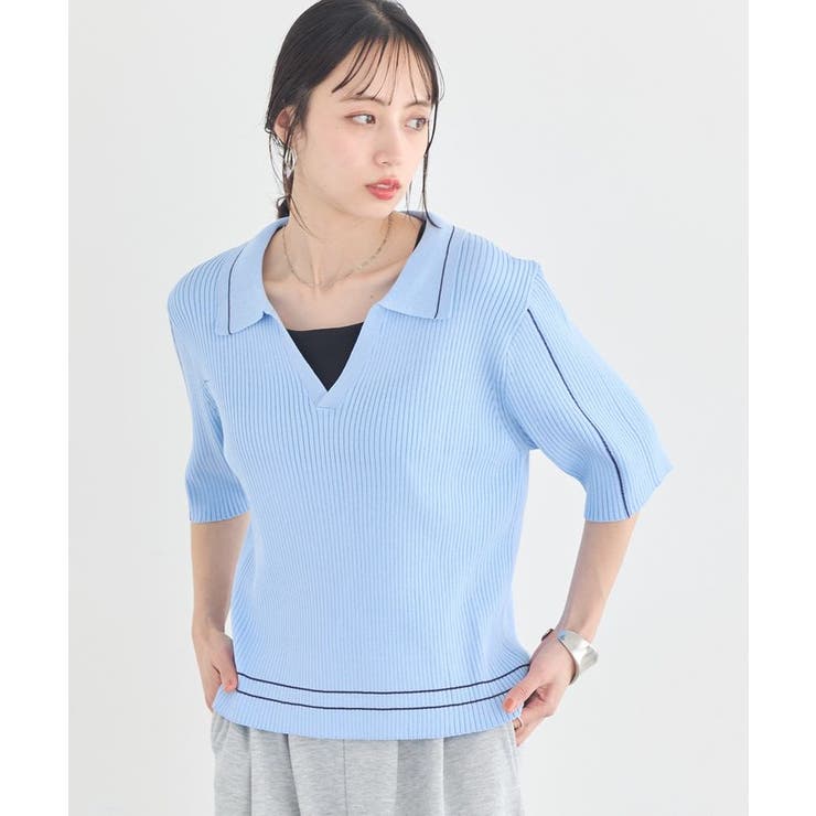 ブルー | ラインカラーポロニット | earth music&ecology 