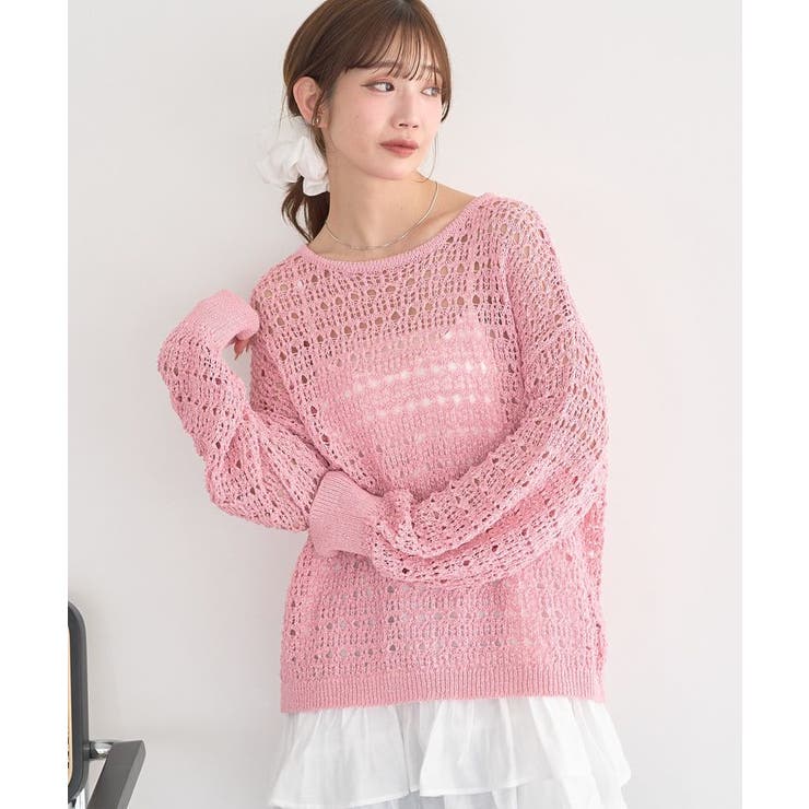 ピンク | メッシュニットプルオーバー | earth music&ecology 