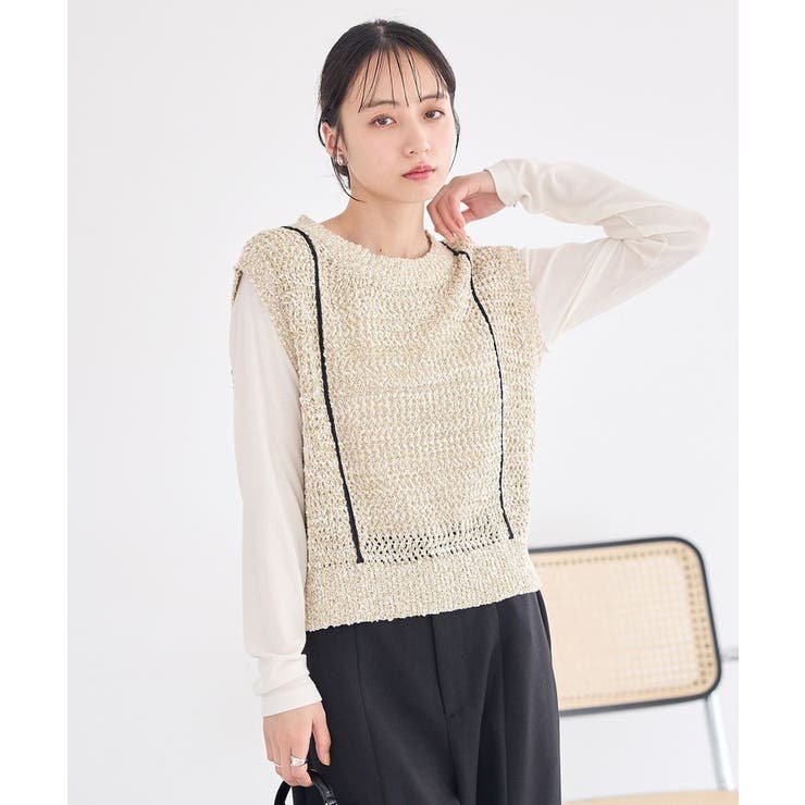 配色ラインMIXニットベスト | earth music&ecology  | 詳細画像9 