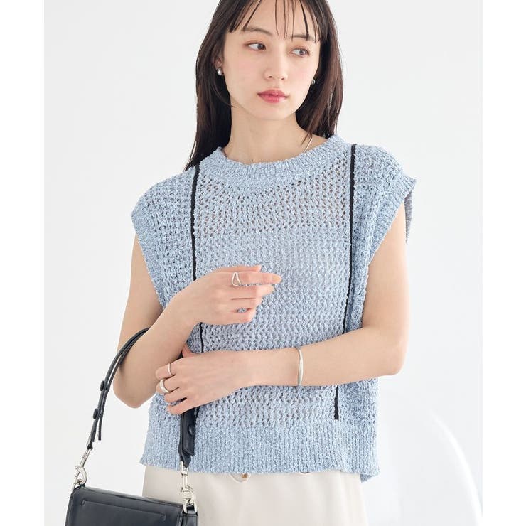 ブルー | 配色ラインMIXニットベスト | earth music&ecology 