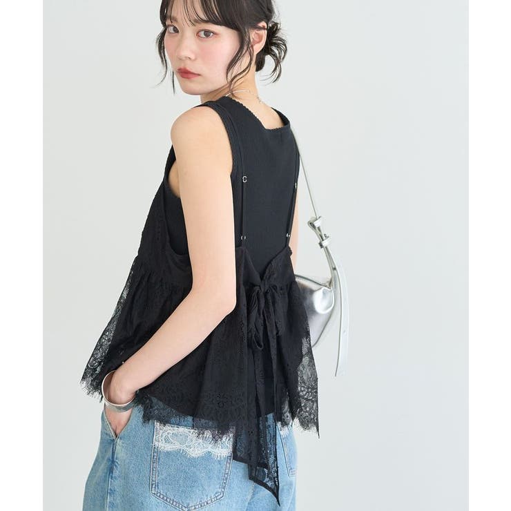 フリンジレースバックリボンキャミ | earth music&ecology  | 詳細画像1 