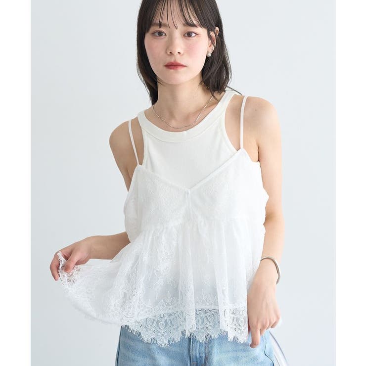 オフホワイト | フリンジレースバックリボンキャミ | earth music&ecology 