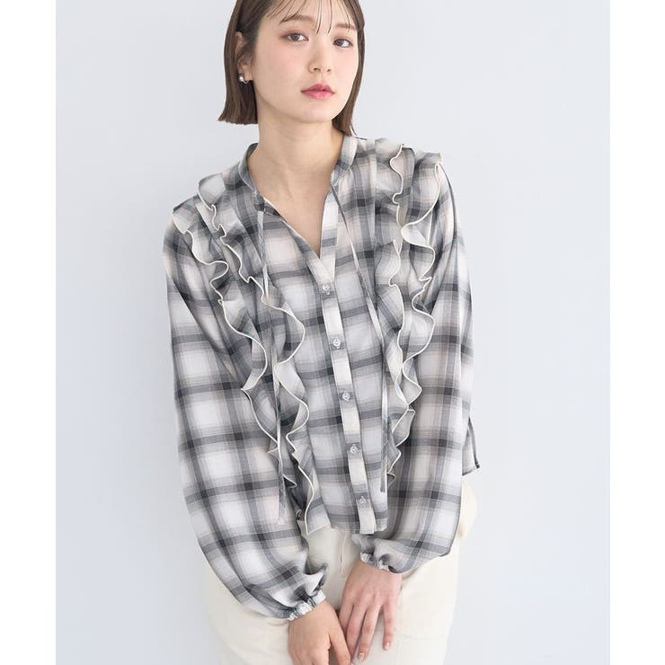 チェック | フリルリボンブラウス | earth music&ecology 