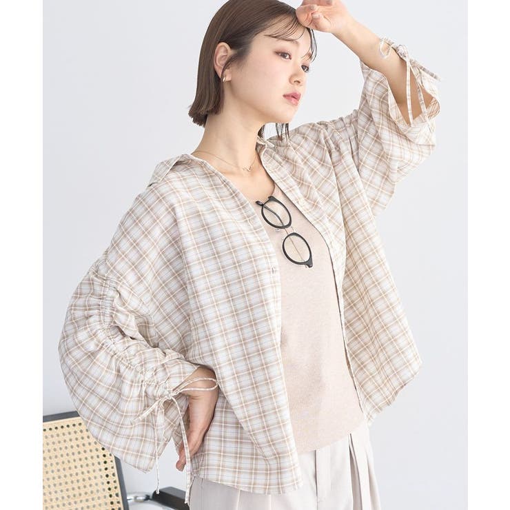 シャーリングスリーブチェックシャツ | earth music&ecology  | 詳細画像1 