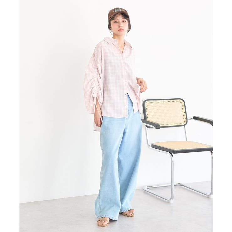 シャーリングスリーブチェックシャツ | earth music&ecology  | 詳細画像3 