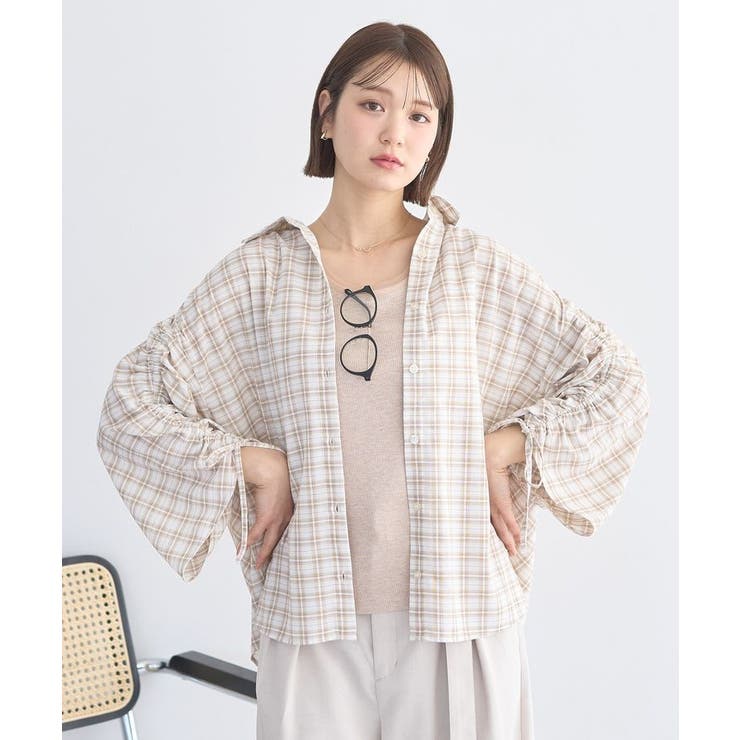 シャーリングスリーブチェックシャツ | earth music&ecology  | 詳細画像6 