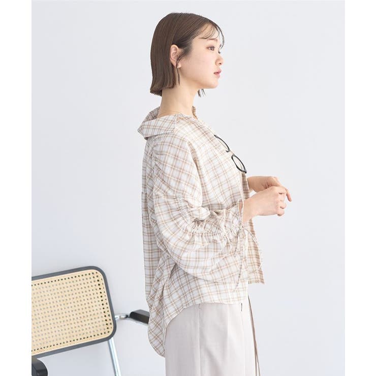 シャーリングスリーブチェックシャツ | earth music&ecology  | 詳細画像7 