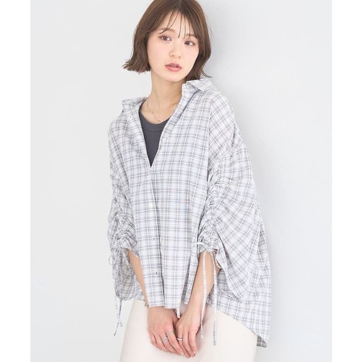 グレー | シャーリングスリーブチェックシャツ | earth music&ecology 