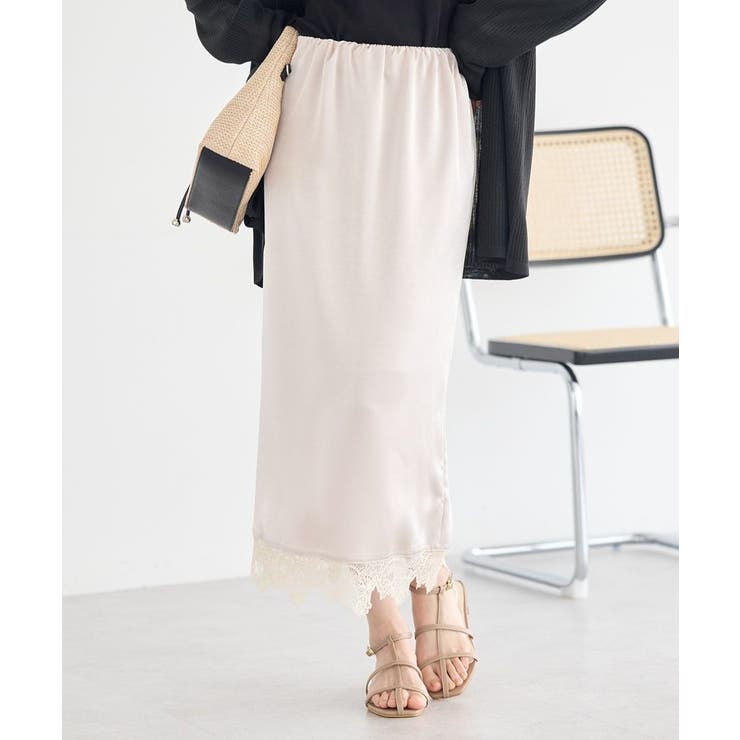 エクリュ | サテンレーススカート | earth music&ecology 