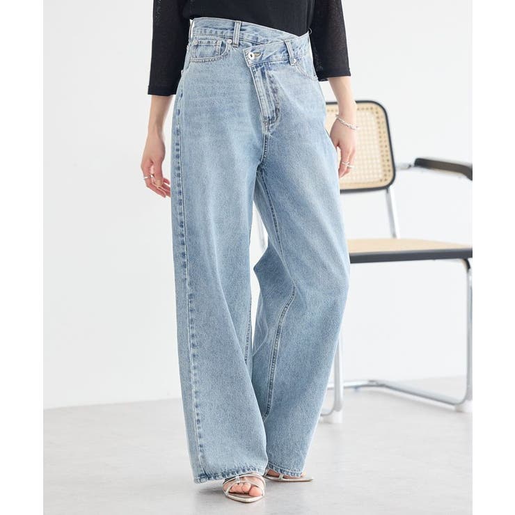 ライトインディゴ | ウエストアシメデニムパンツ | earth music&ecology 