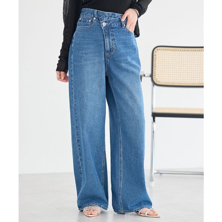 ミディアムインディゴ | ウエストアシメデニムパンツ | earth music&ecology 