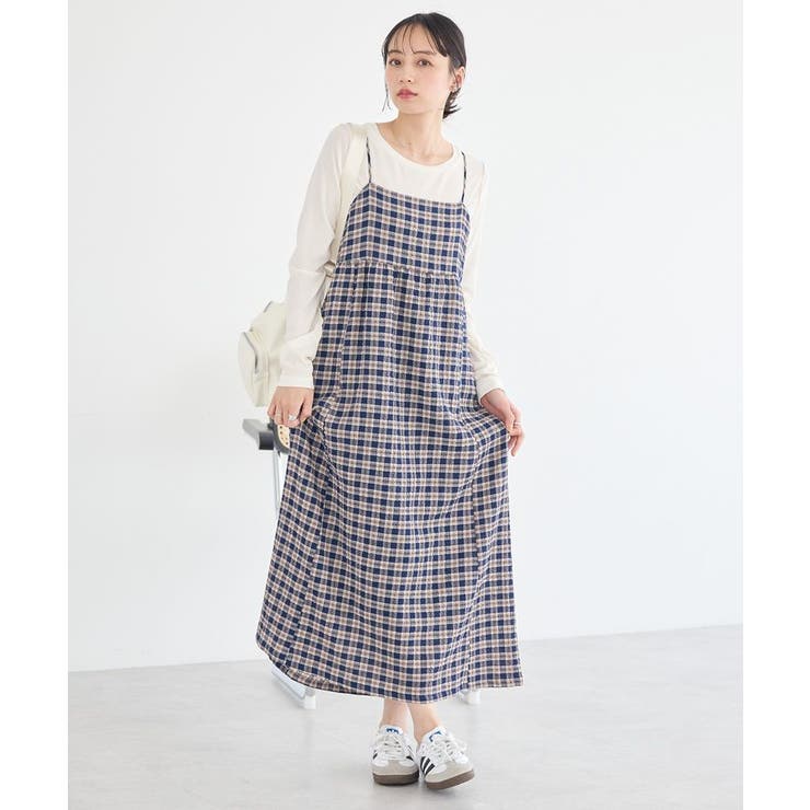 シャーリングラメチェックキャミワンピース | earth music&ecology  | 詳細画像1 