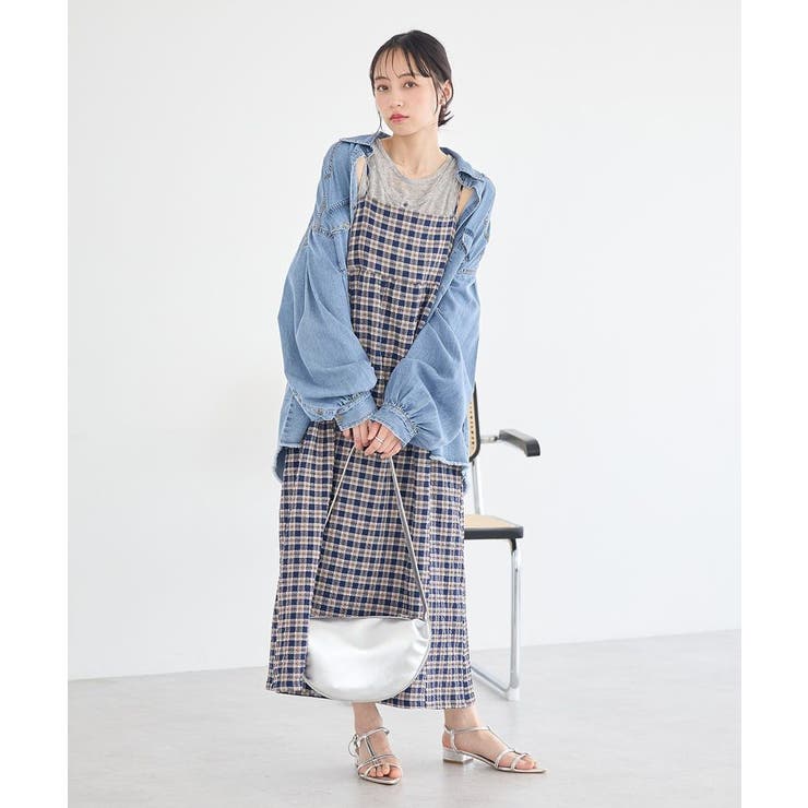 シャーリングラメチェックキャミワンピース | earth music&ecology  | 詳細画像10 