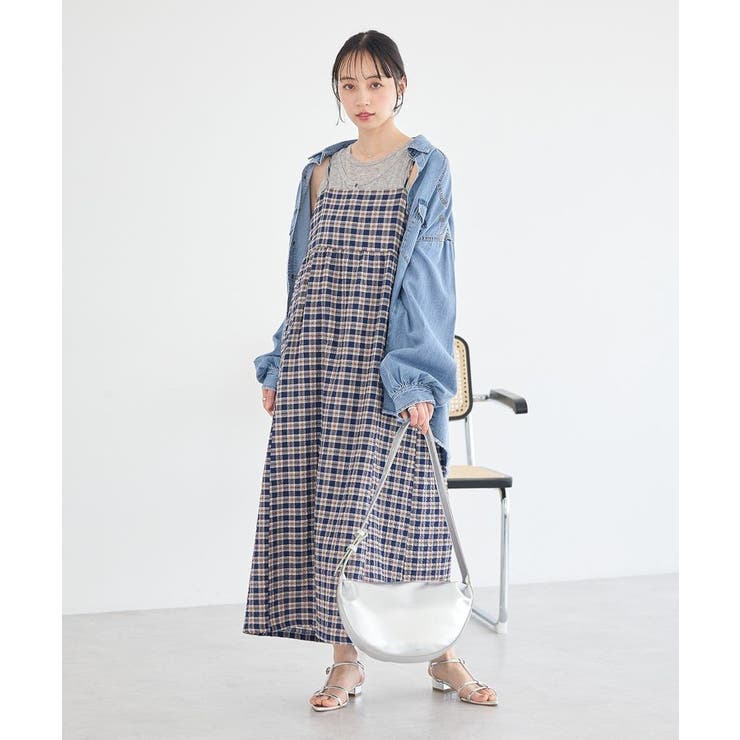 シャーリングラメチェックキャミワンピース | earth music&ecology  | 詳細画像11 