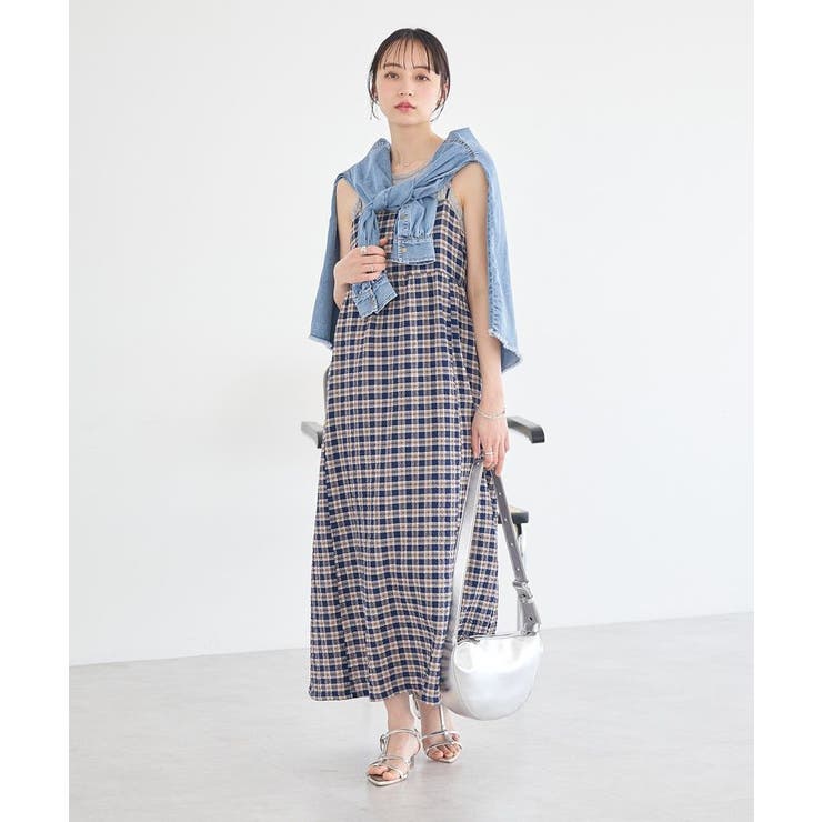 シャーリングラメチェックキャミワンピース | earth music&ecology  | 詳細画像12 