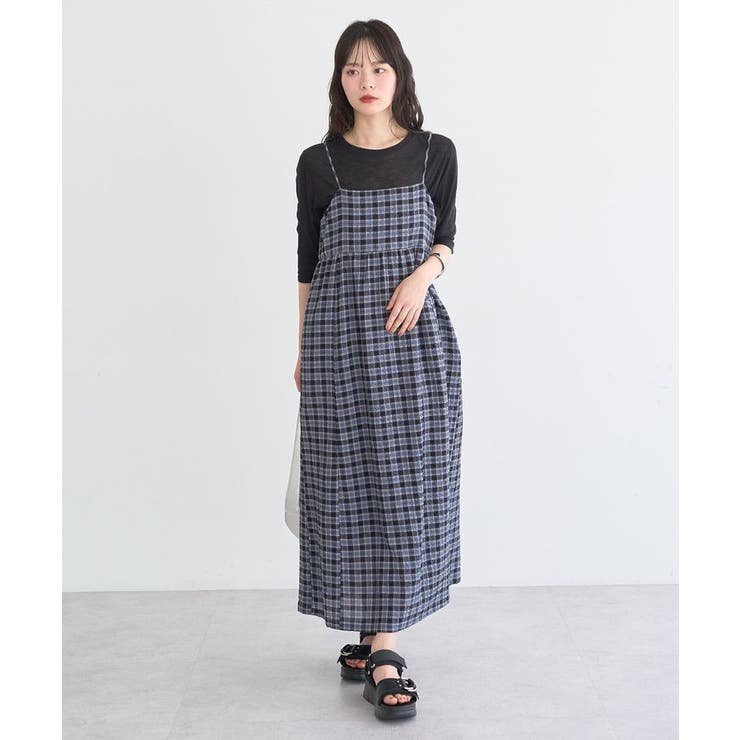 シャーリングラメチェックキャミワンピース | earth music&ecology  | 詳細画像13 