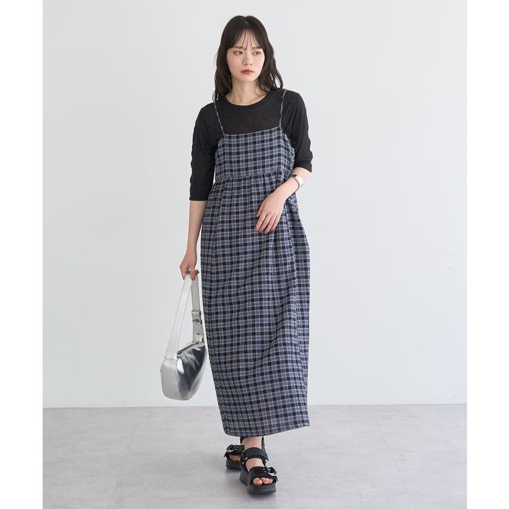 シャーリングラメチェックキャミワンピース | earth music&ecology  | 詳細画像14 