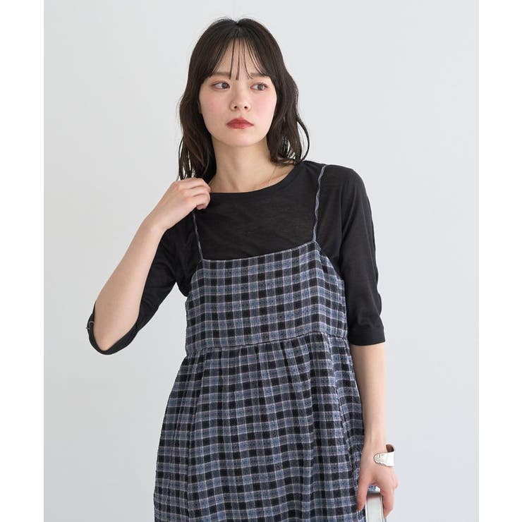 シャーリングラメチェックキャミワンピース | earth music&ecology  | 詳細画像17 