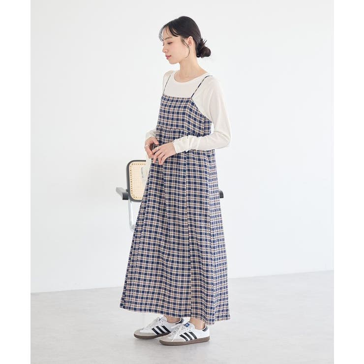 シャーリングラメチェックキャミワンピース | earth music&ecology  | 詳細画像3 