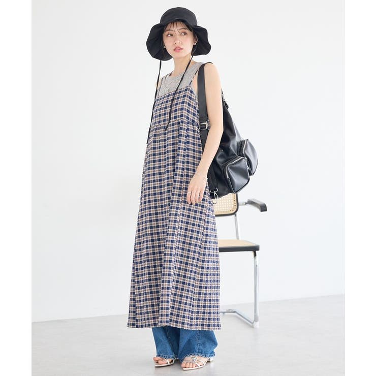 シャーリングラメチェックキャミワンピース | earth music&ecology  | 詳細画像5 