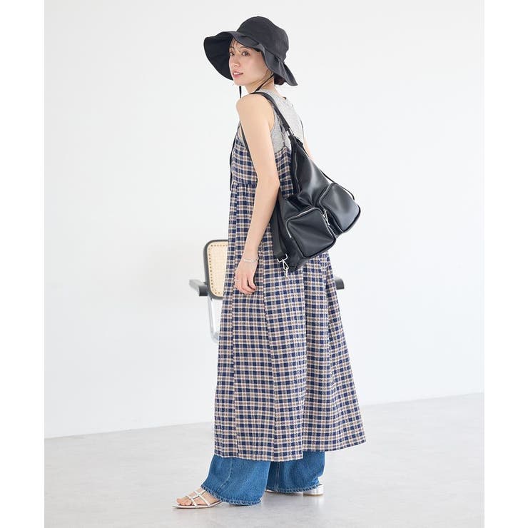 シャーリングラメチェックキャミワンピース | earth music&ecology  | 詳細画像7 