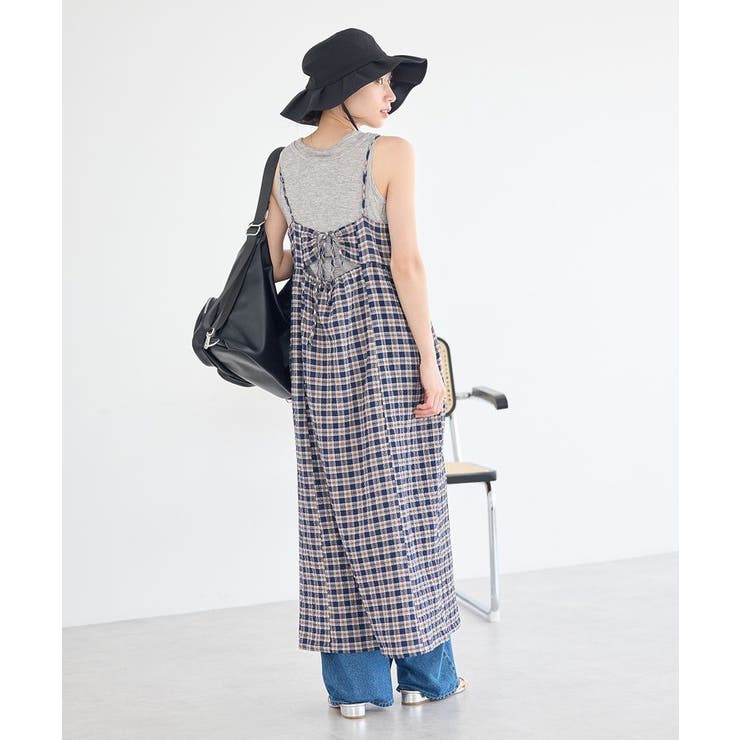 シャーリングラメチェックキャミワンピース | earth music&ecology  | 詳細画像8 