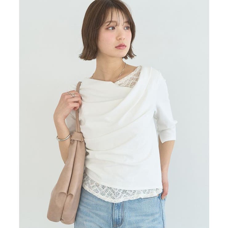 オフホワイト | レースレイヤードドレーププルオーバー | earth music&ecology 