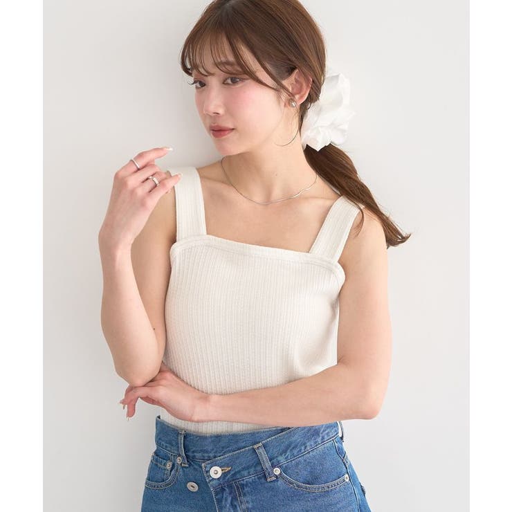 オフホワイト | チェーンリブラメカットタンクトップ | earth music&ecology 