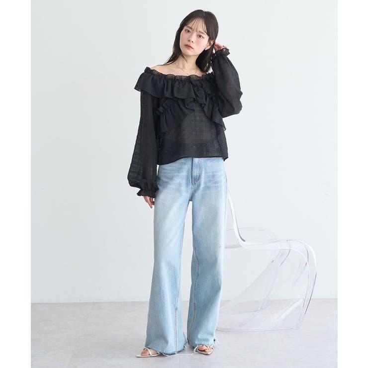 シアーチェック2wayオフショルブラウス | earth music&ecology  | 詳細画像13 