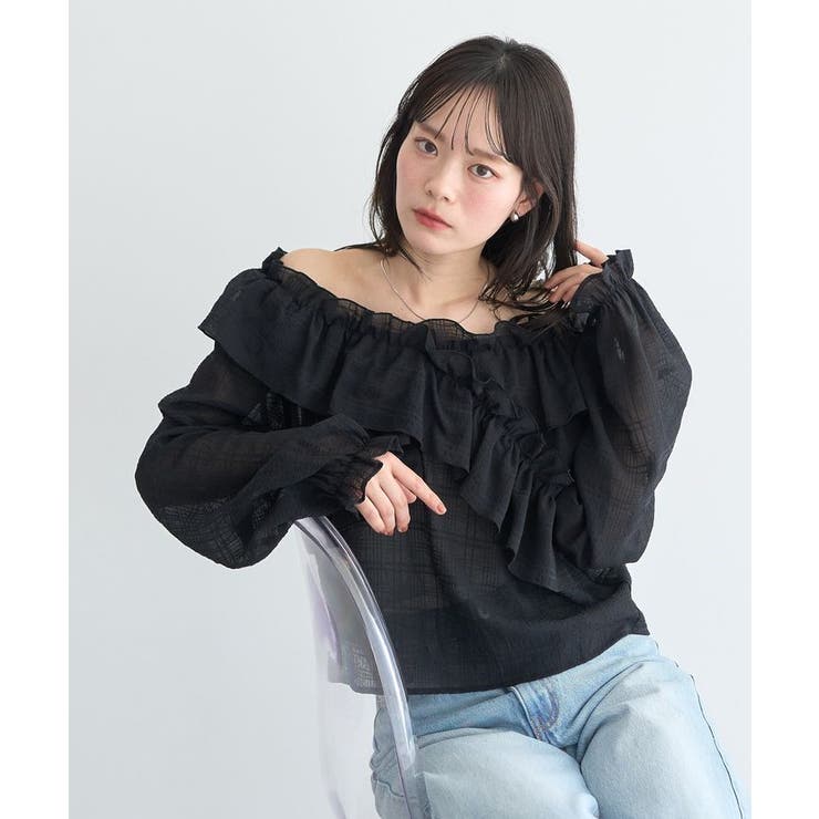 シアーチェック2wayオフショルブラウス | earth music&ecology  | 詳細画像16 