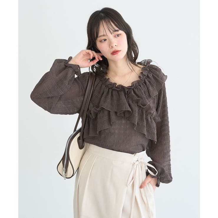 シアーチェック2wayオフショルブラウス | earth music&ecology  | 詳細画像17 