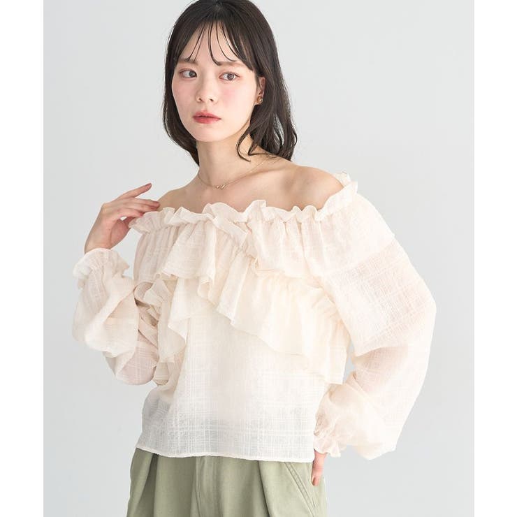 アイボリー | シアーチェック2wayオフショルブラウス | earth music&ecology 
