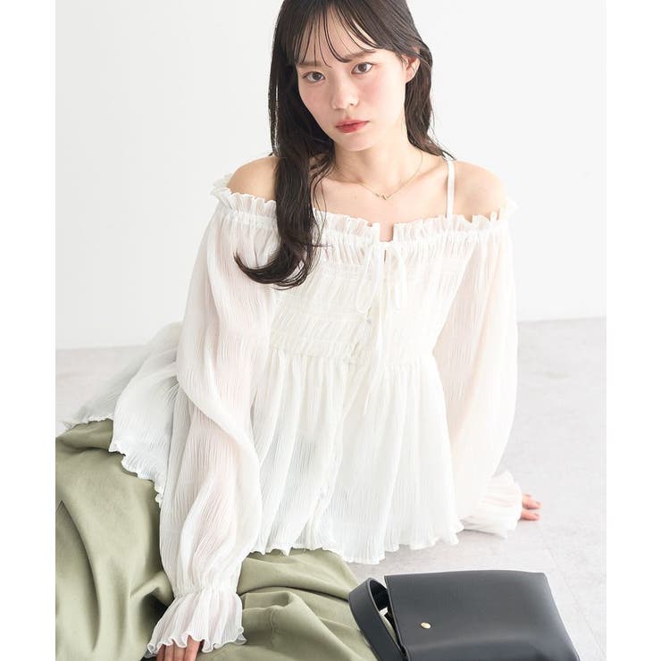 シャーリングフリルオフショルブラウス | earth music&ecology  | 詳細画像1 