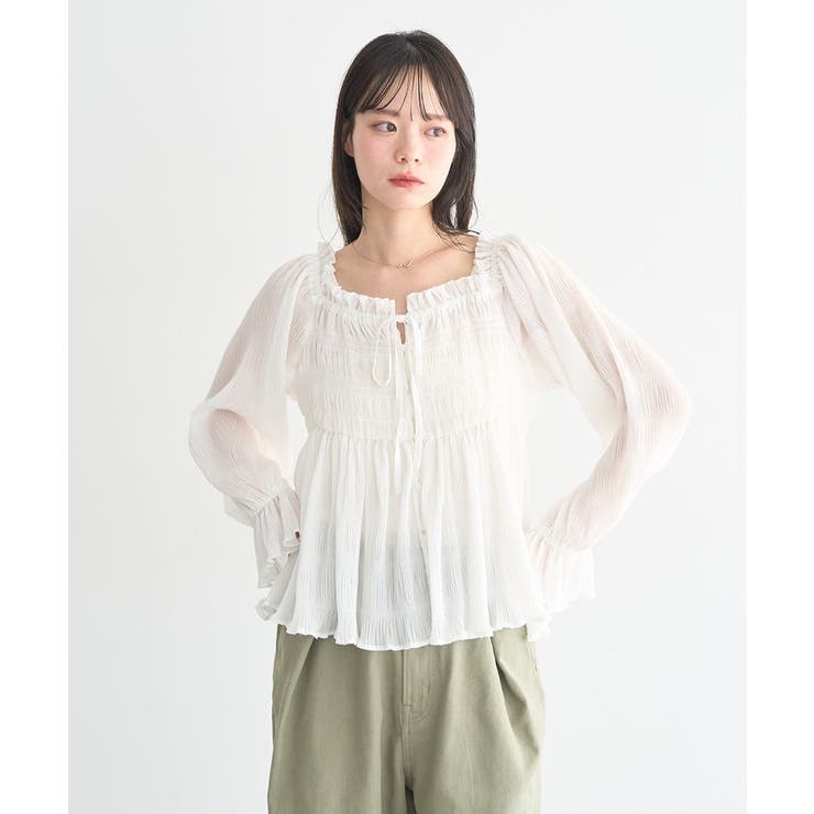 シャーリングフリルオフショルブラウス | earth music&ecology  | 詳細画像2 