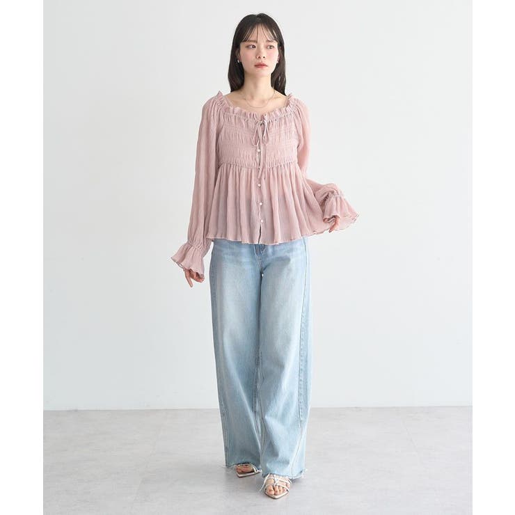 シャーリングフリルオフショルブラウス | earth music&ecology  | 詳細画像7 