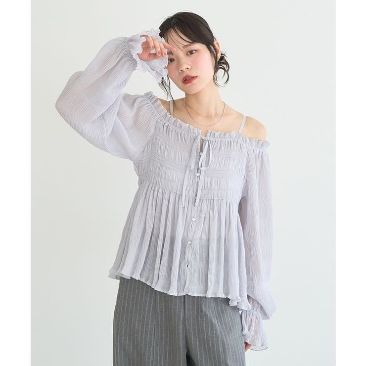 シャーリングフリルオフショルブラウス | earth music&ecology  | 詳細画像8 